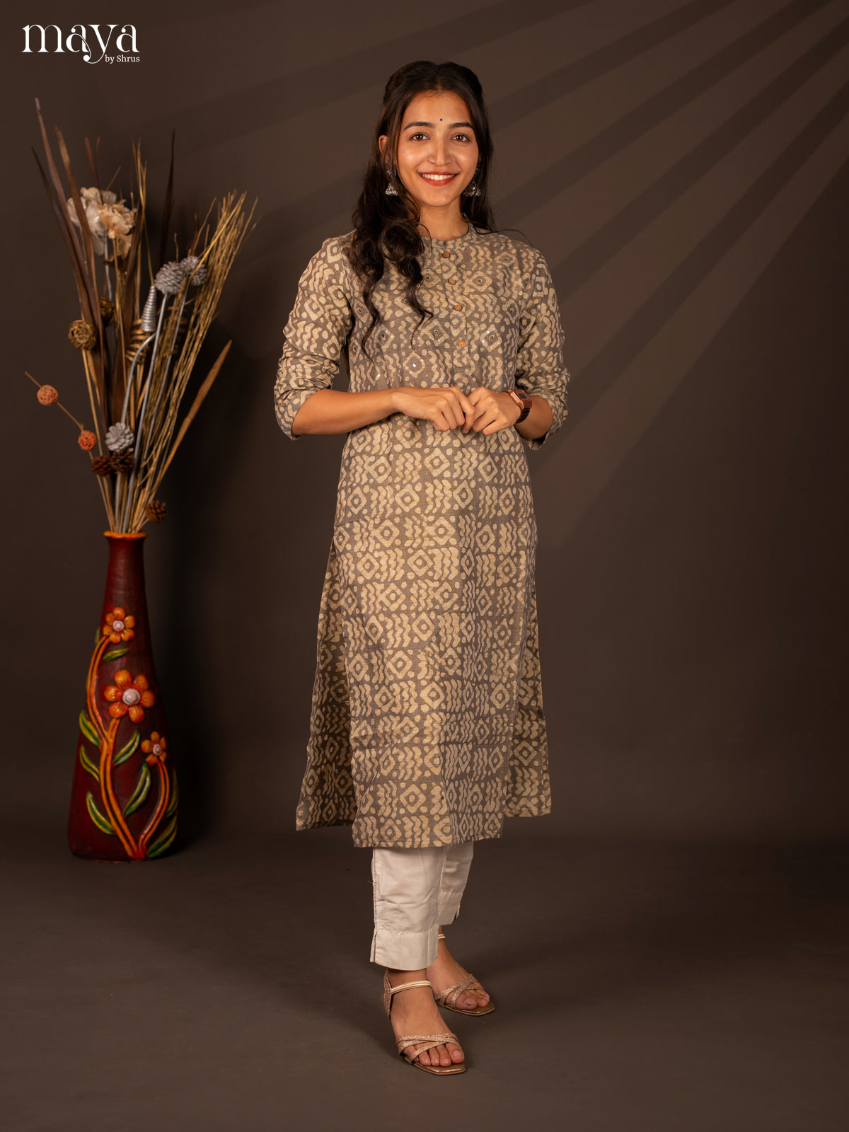 Grey Batik Printed Cotton Kurti