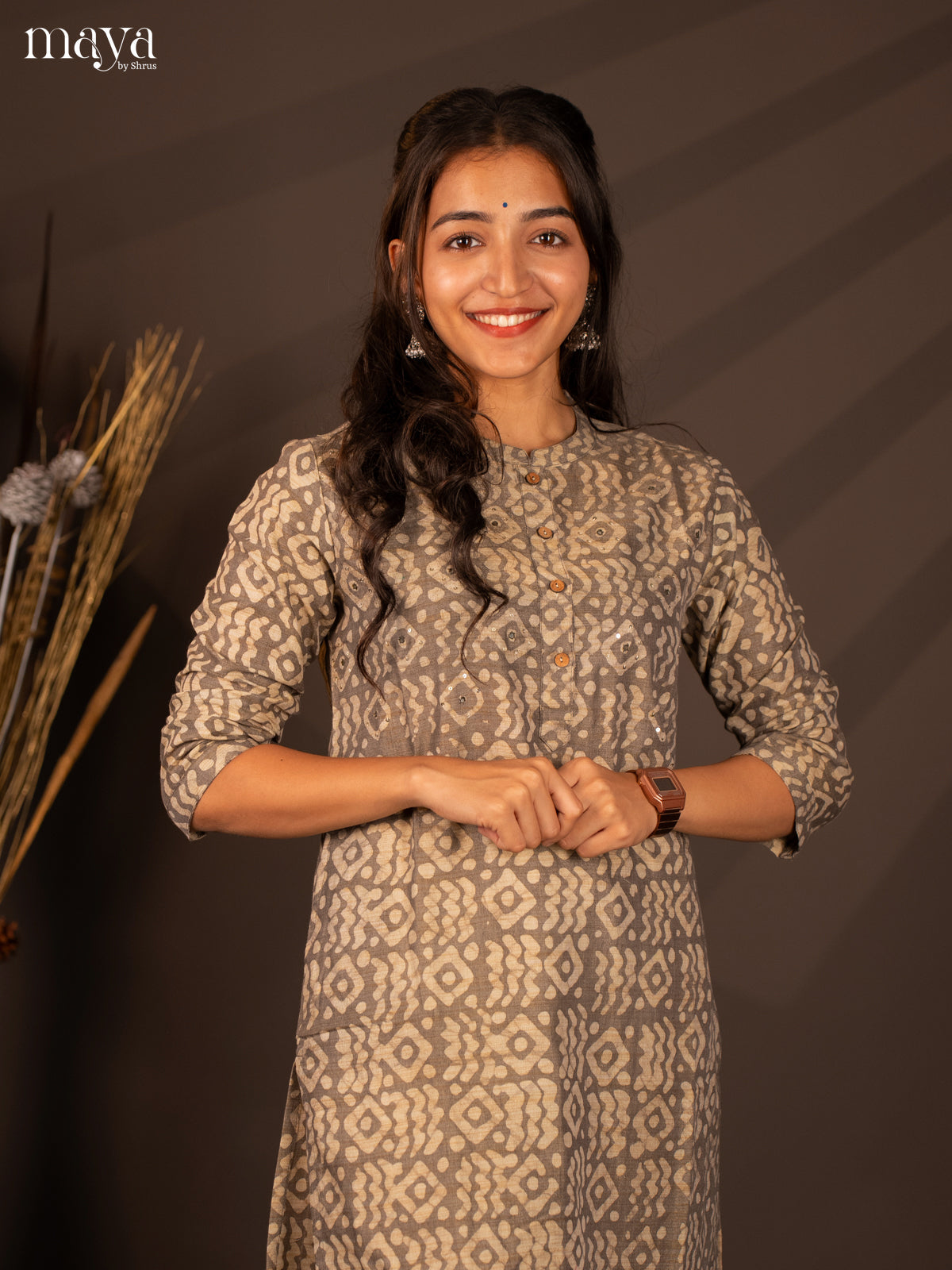 Grey Batik Printed Cotton Kurti