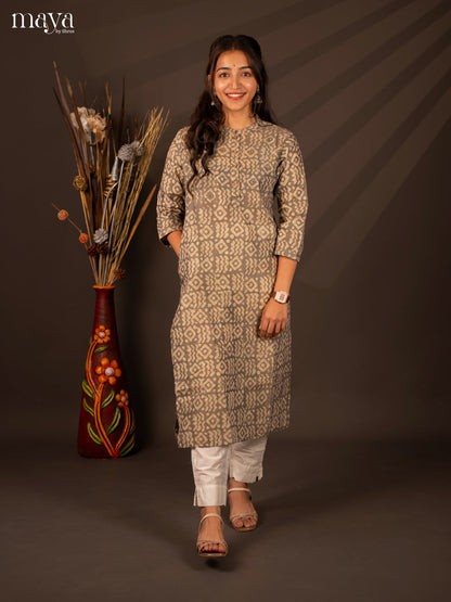 Grey Batik Printed Cotton Kurti