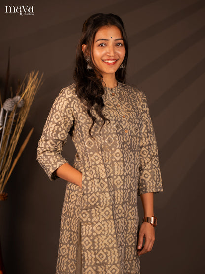 Grey Batik Printed Cotton Kurti