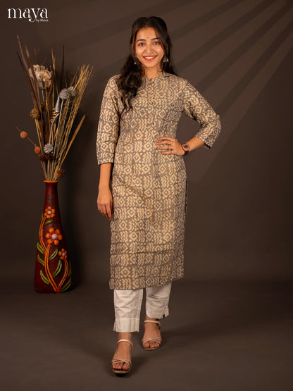 Grey Batik Printed Cotton Kurti