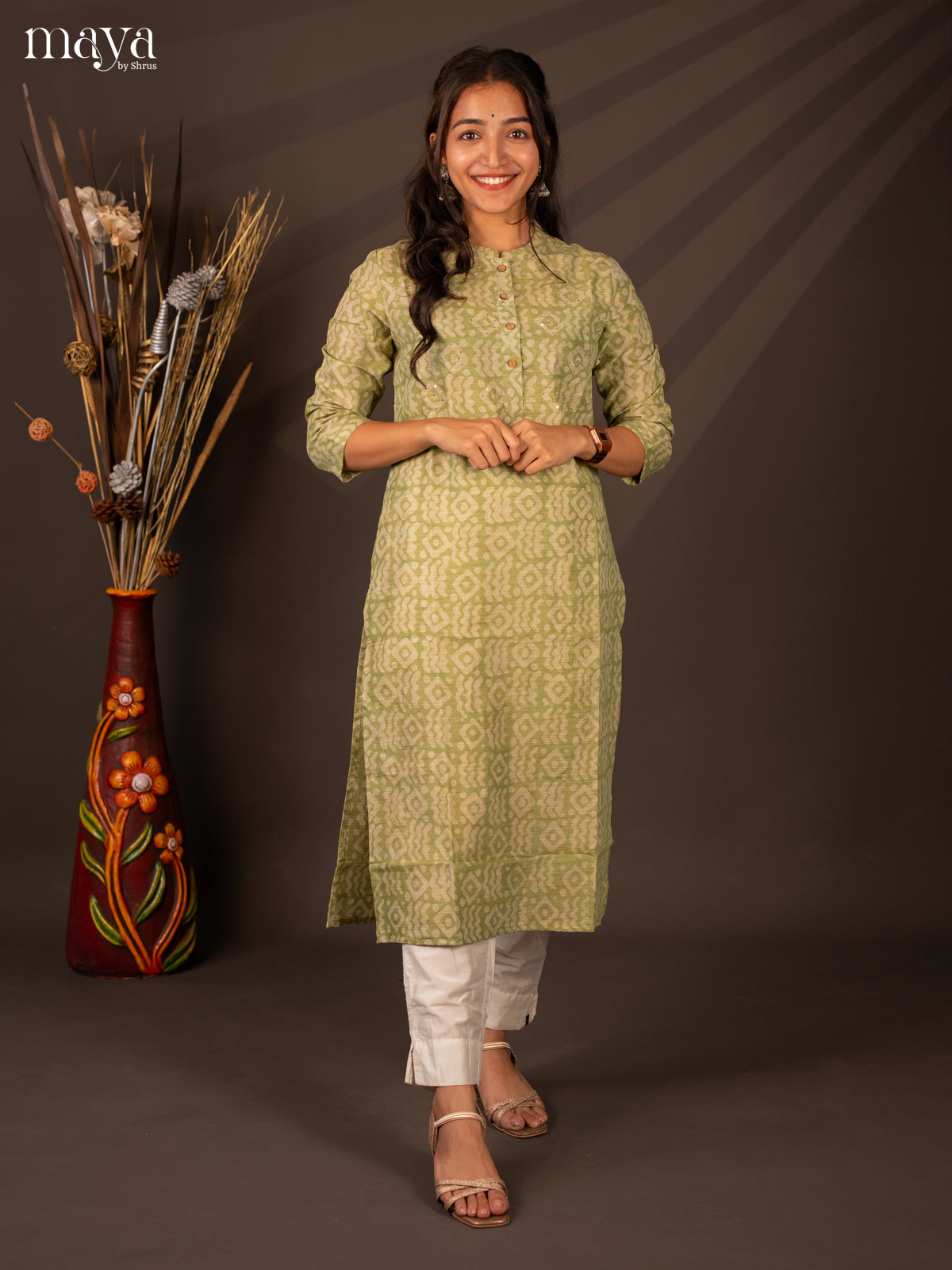 Green Batik Printed Cotton Kurti