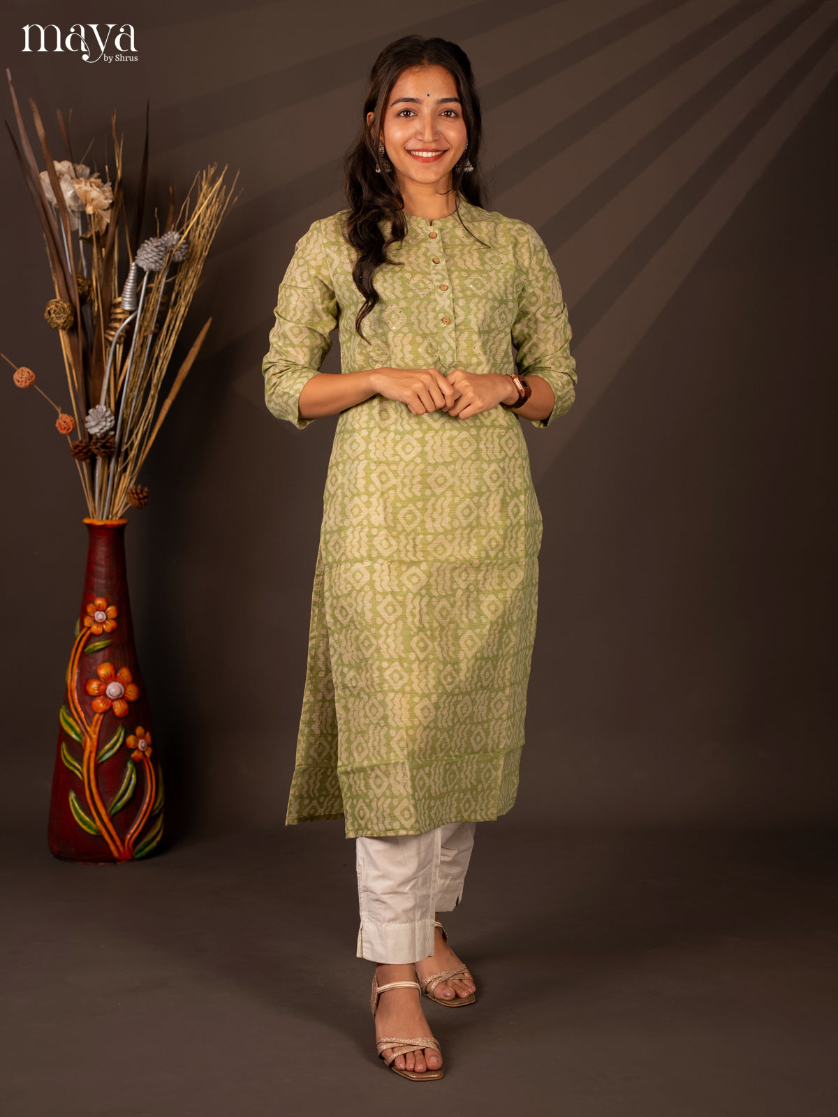 Green Batik Printed Cotton Kurti