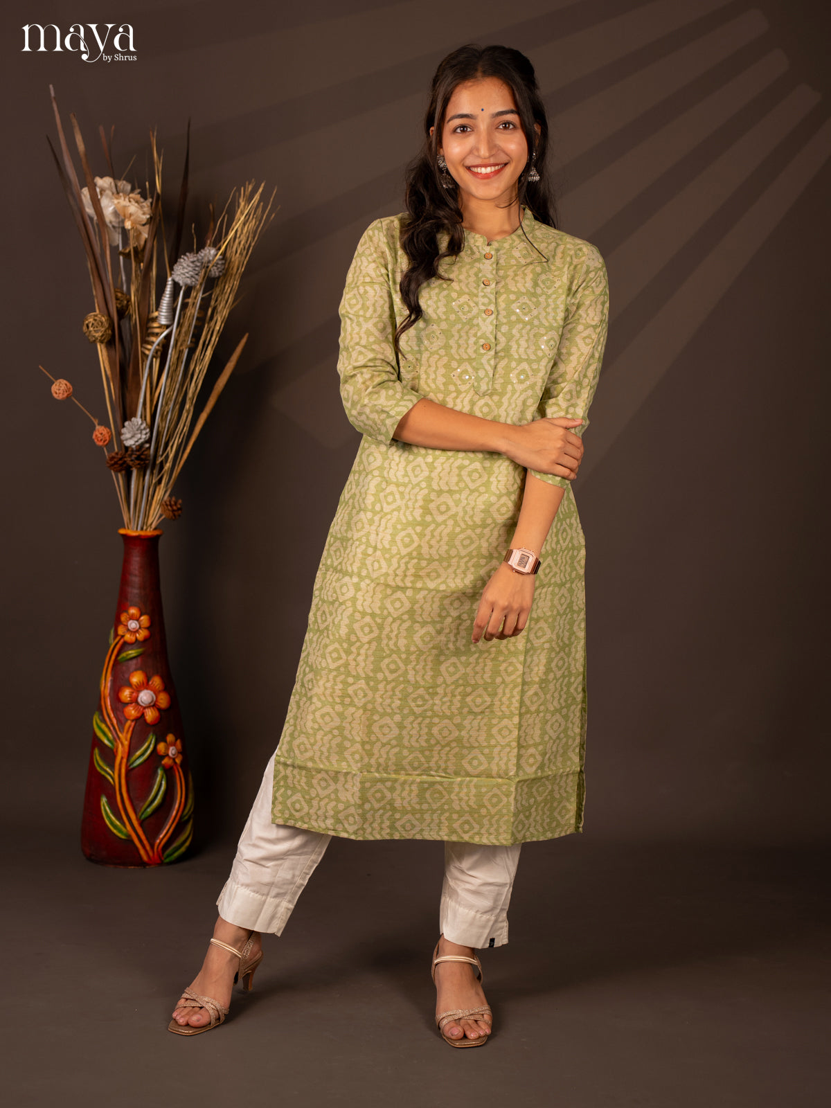 Green Batik Printed Cotton Kurti