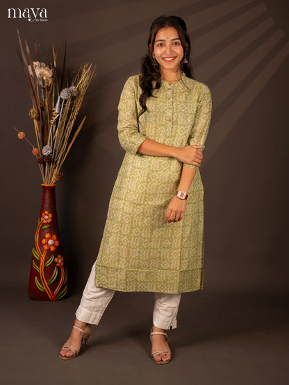 Green Batik Printed Cotton Kurti