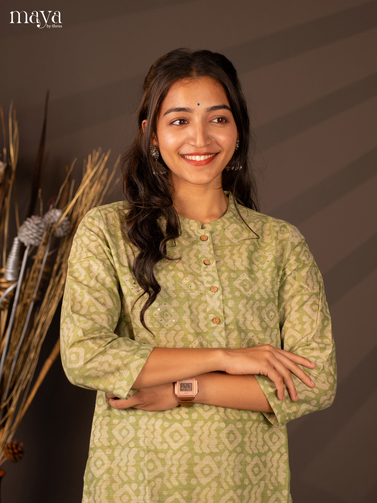 Green Batik Printed Cotton Kurti
