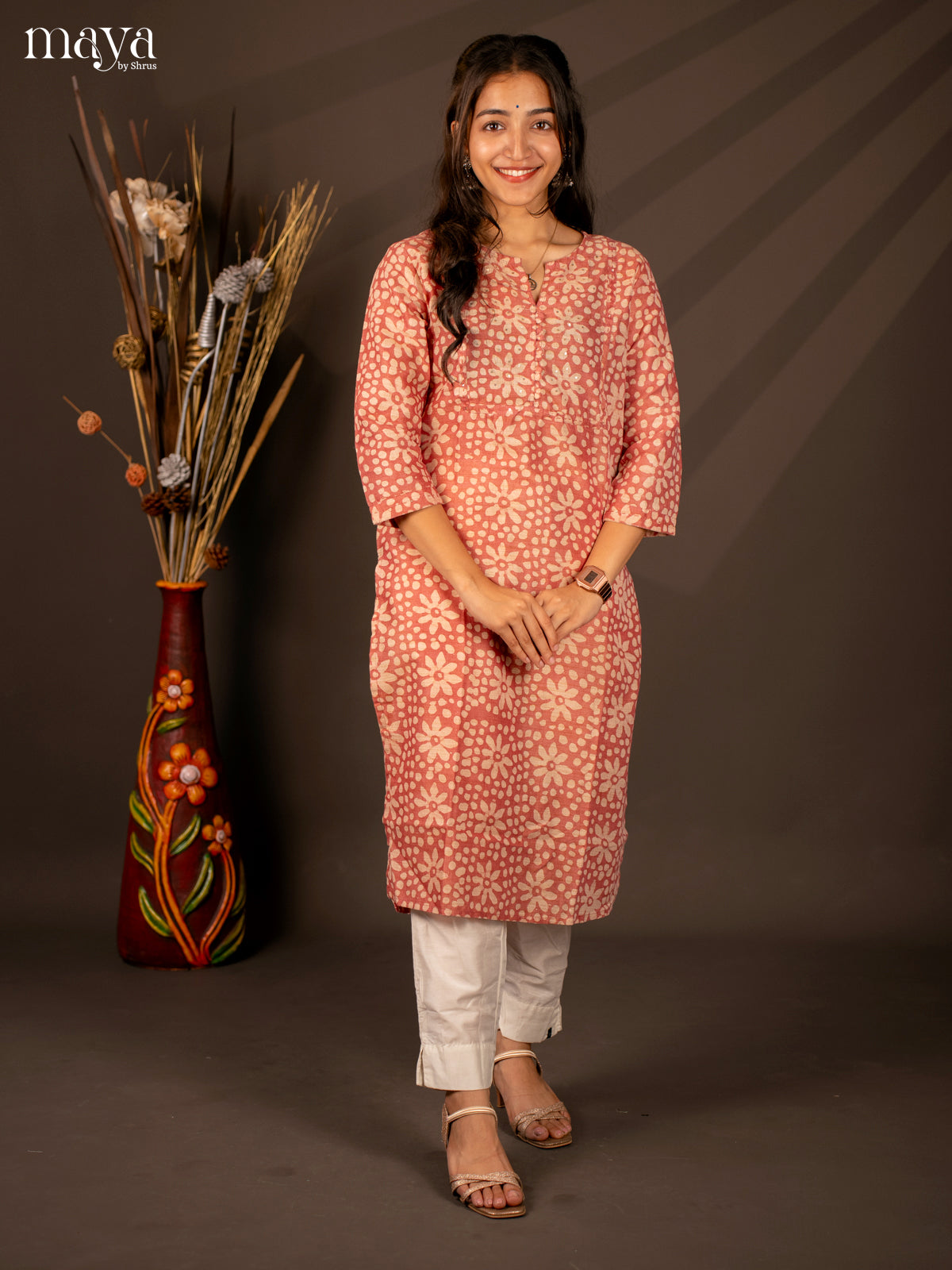 Peach Batik Printed Cotton Kurti