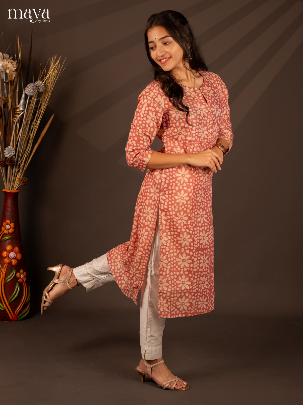 Peach Batik Printed Cotton Kurti