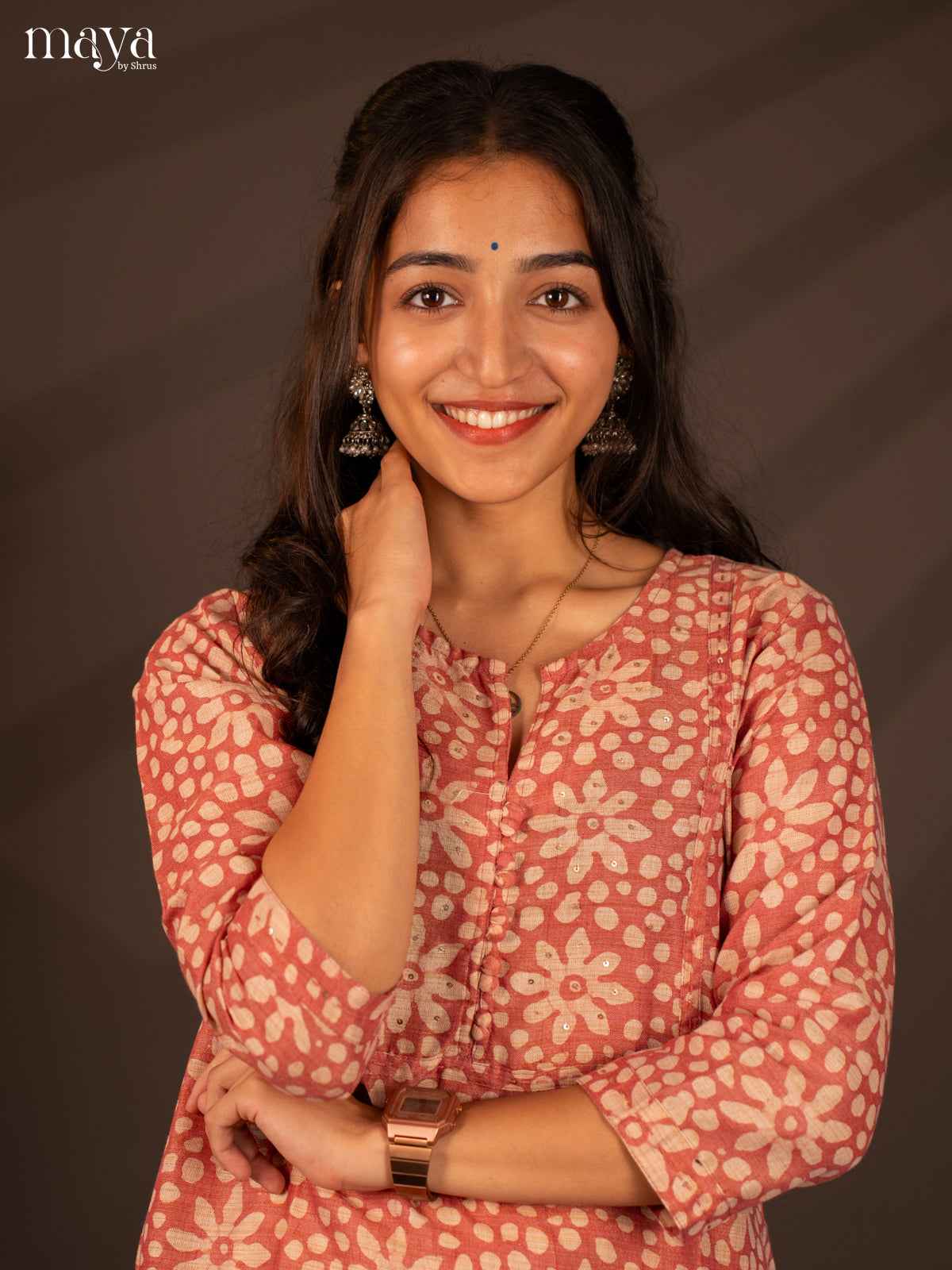 Peach Batik Printed Cotton Kurti