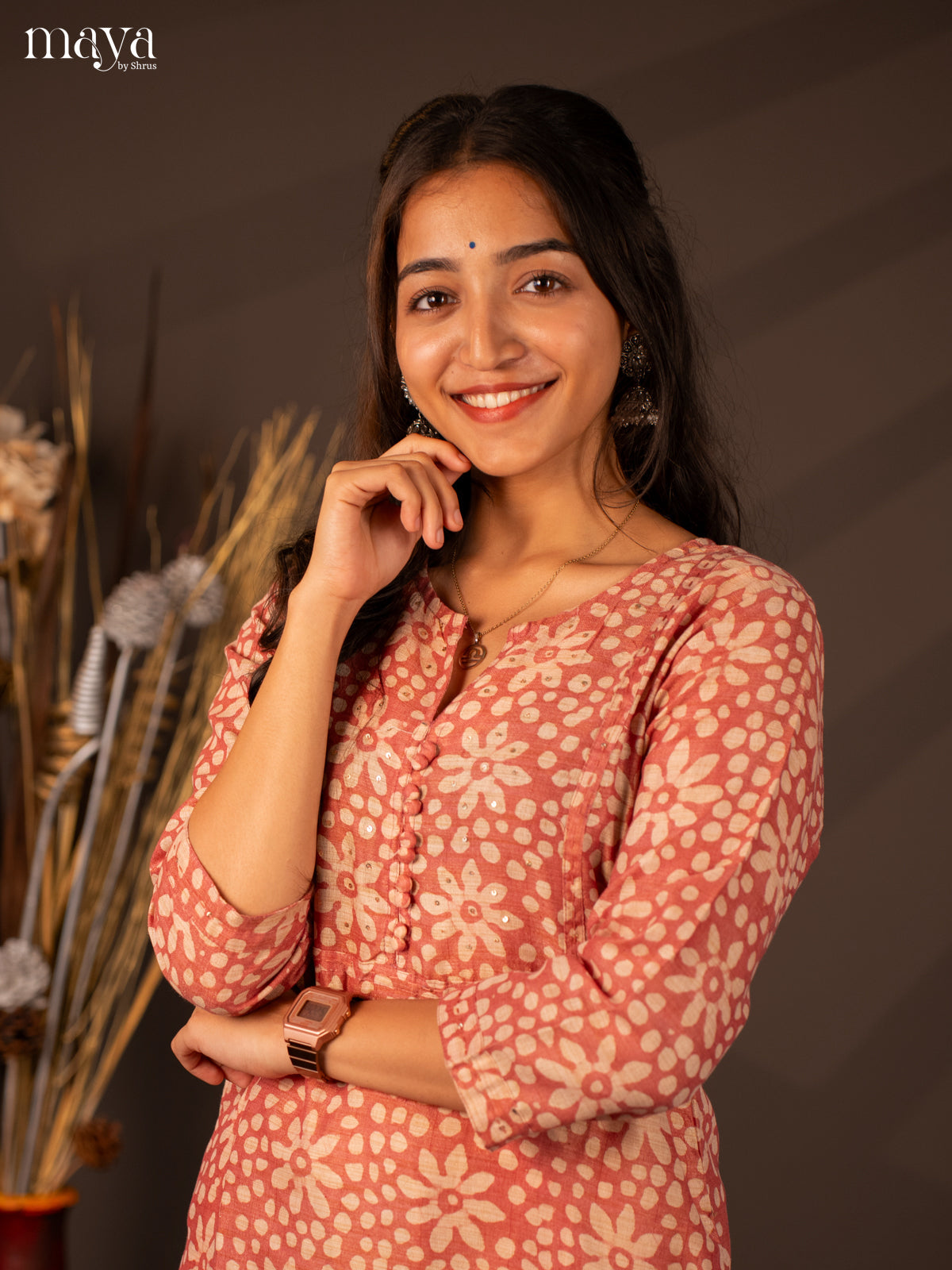 Peach Batik Printed Cotton Kurti