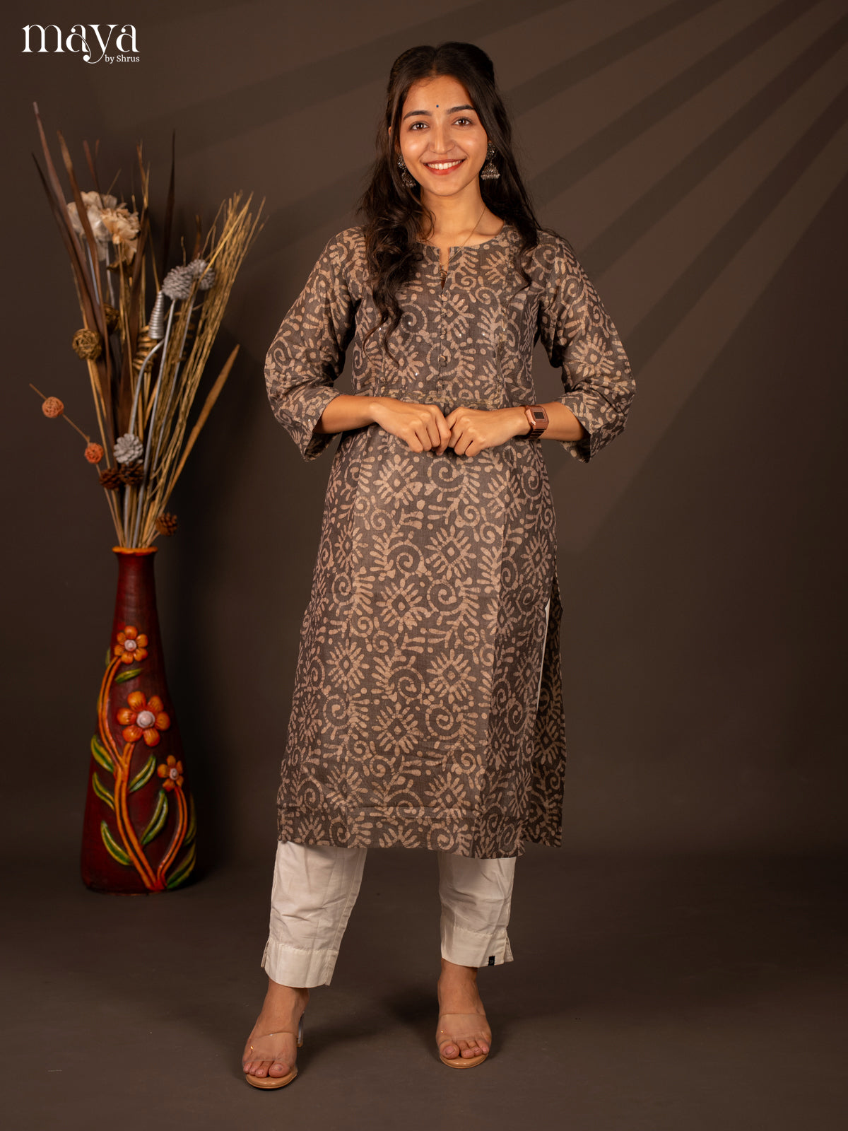 Grey Batik Printed Cotton Kurti
