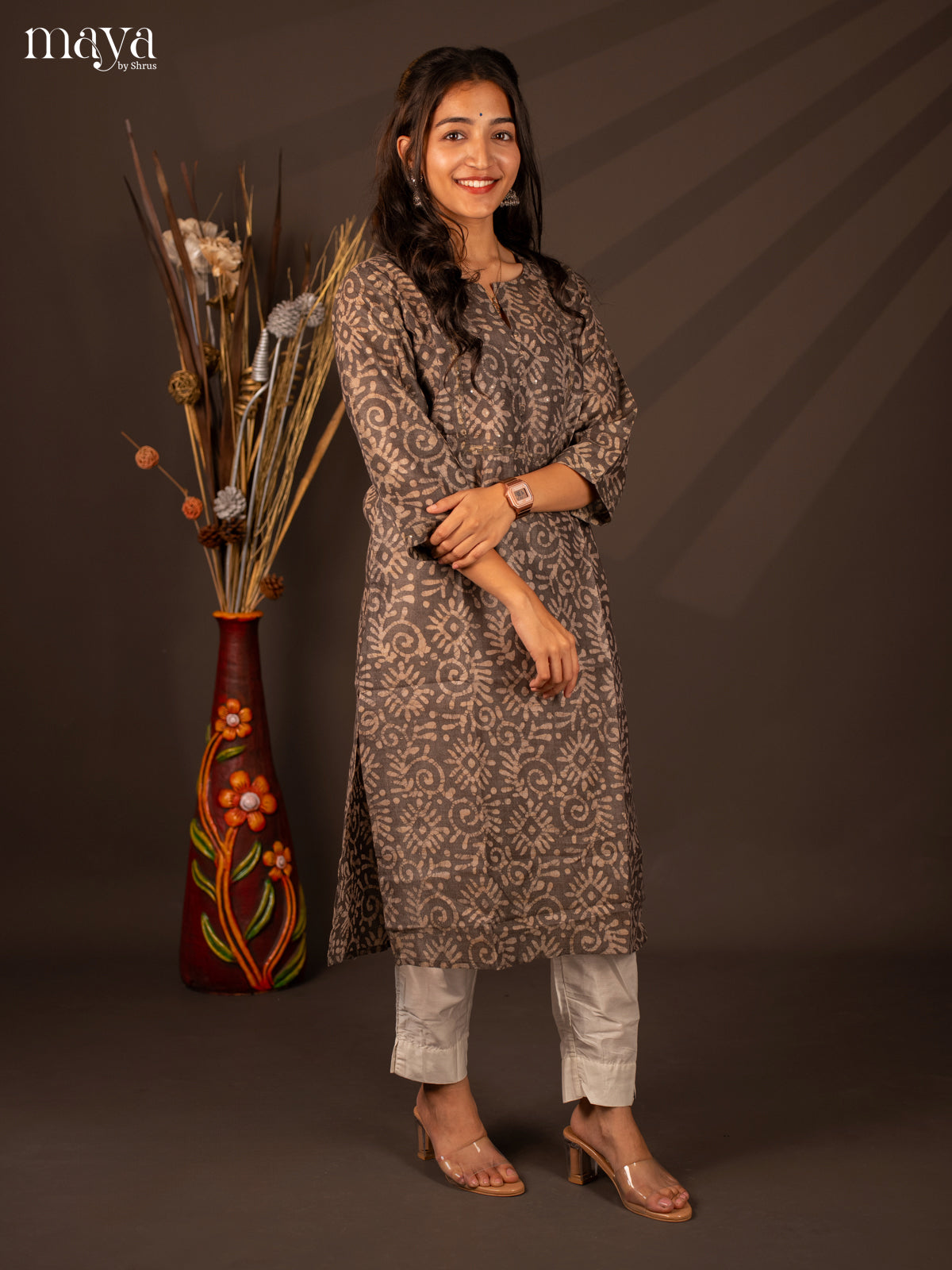 Grey Batik Printed Cotton Kurti