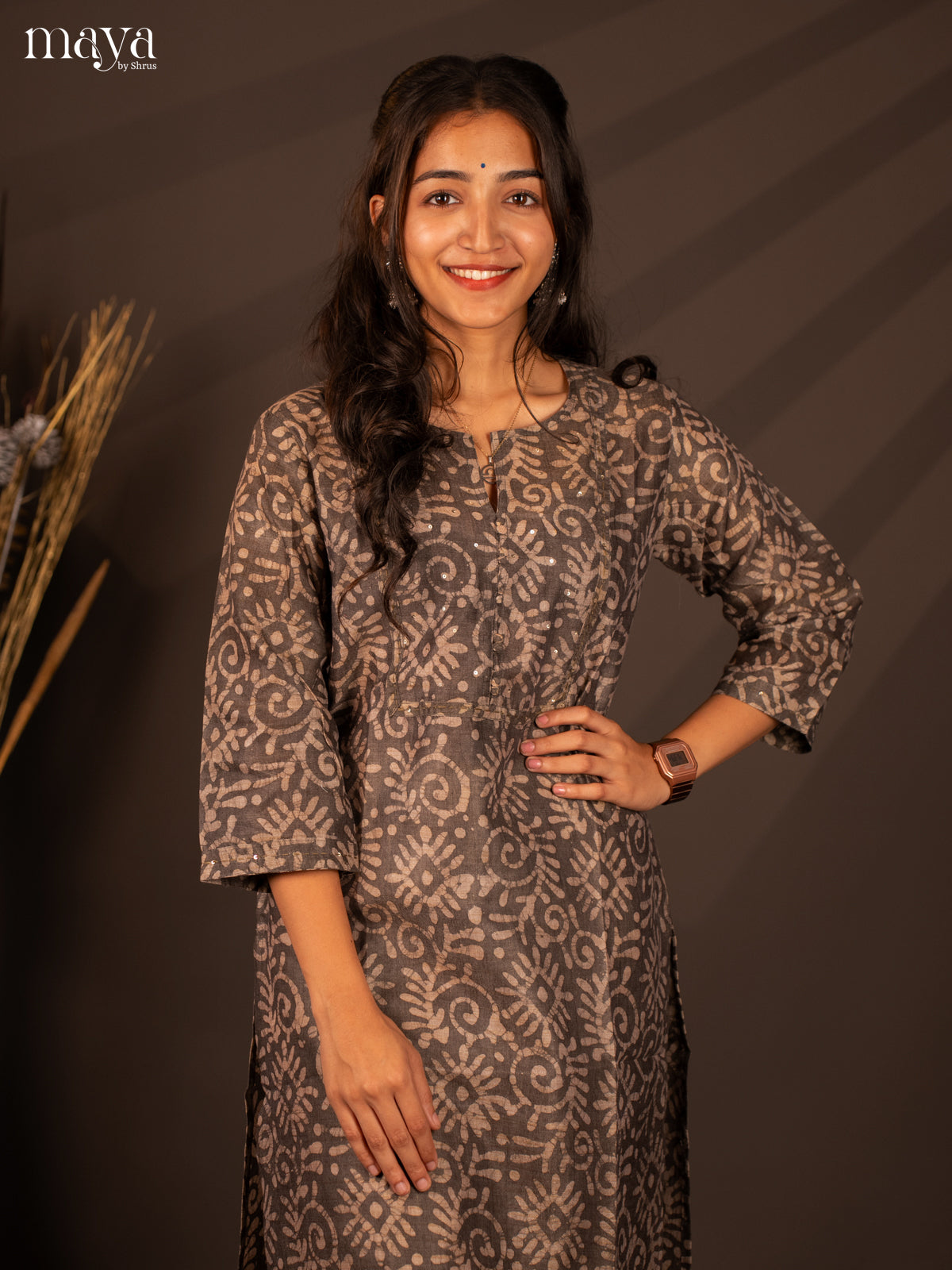 Grey Batik Printed Cotton Kurti