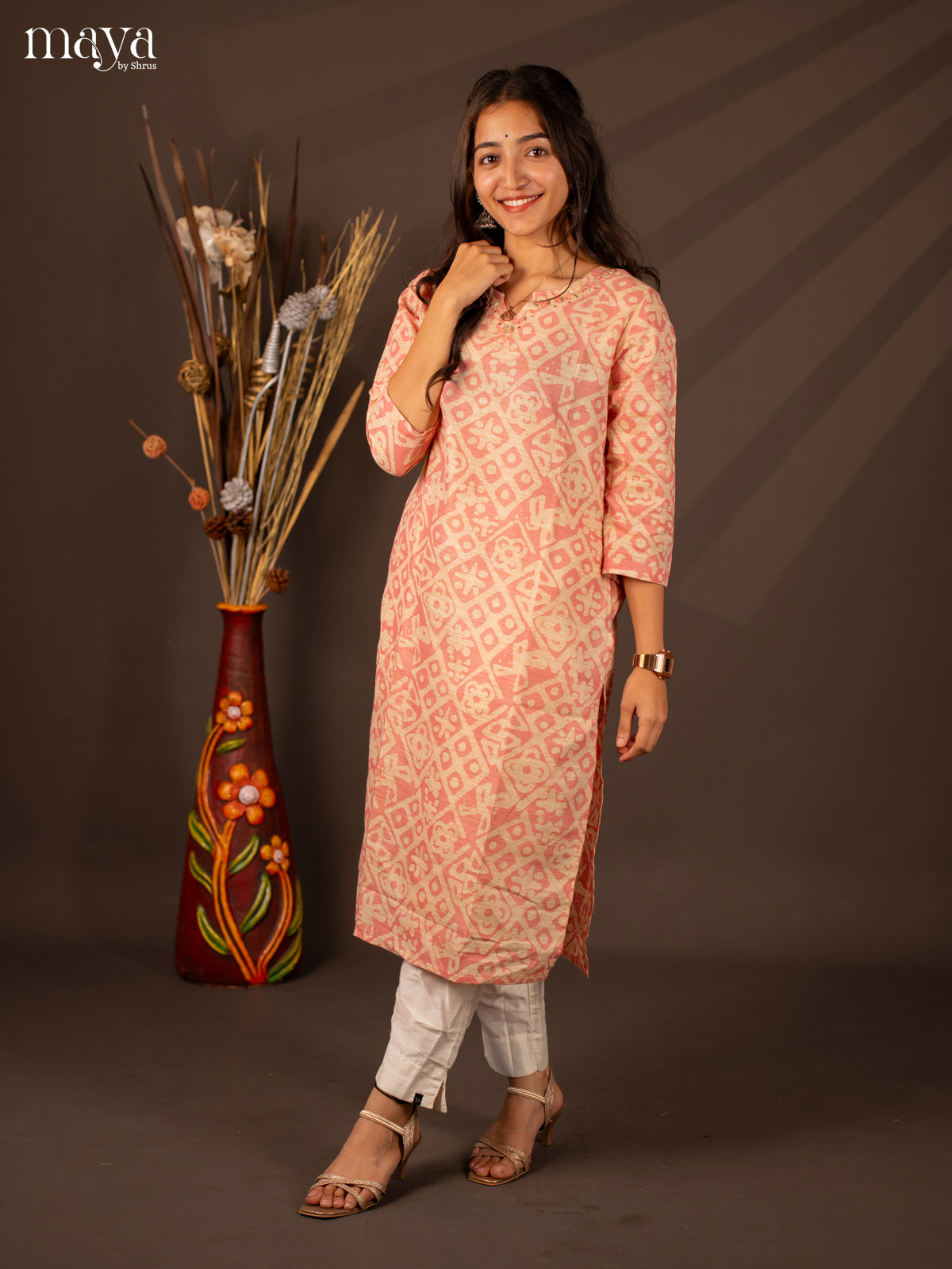 Peach Batik Printed Cotton Kurti