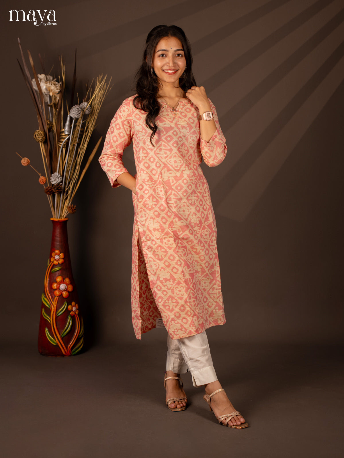 Peach Batik Printed Cotton Kurti