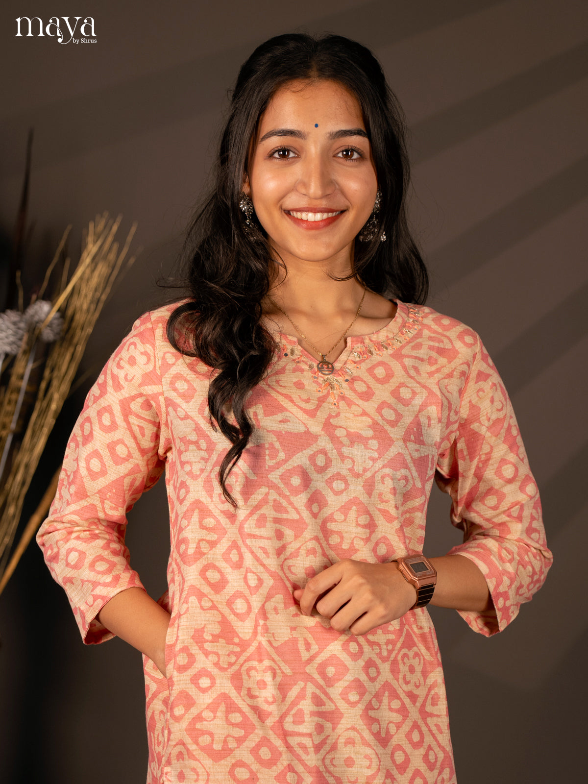 Peach Batik Printed Cotton Kurti