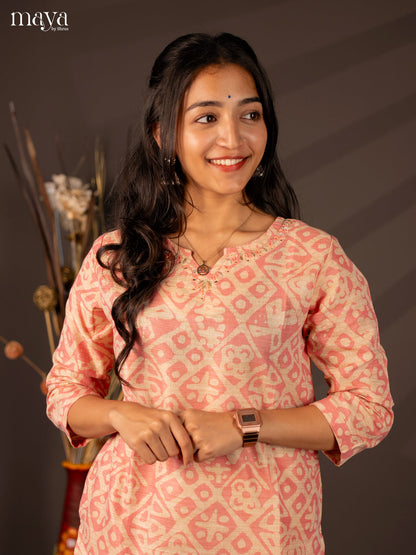Peach Batik Printed Cotton Kurti