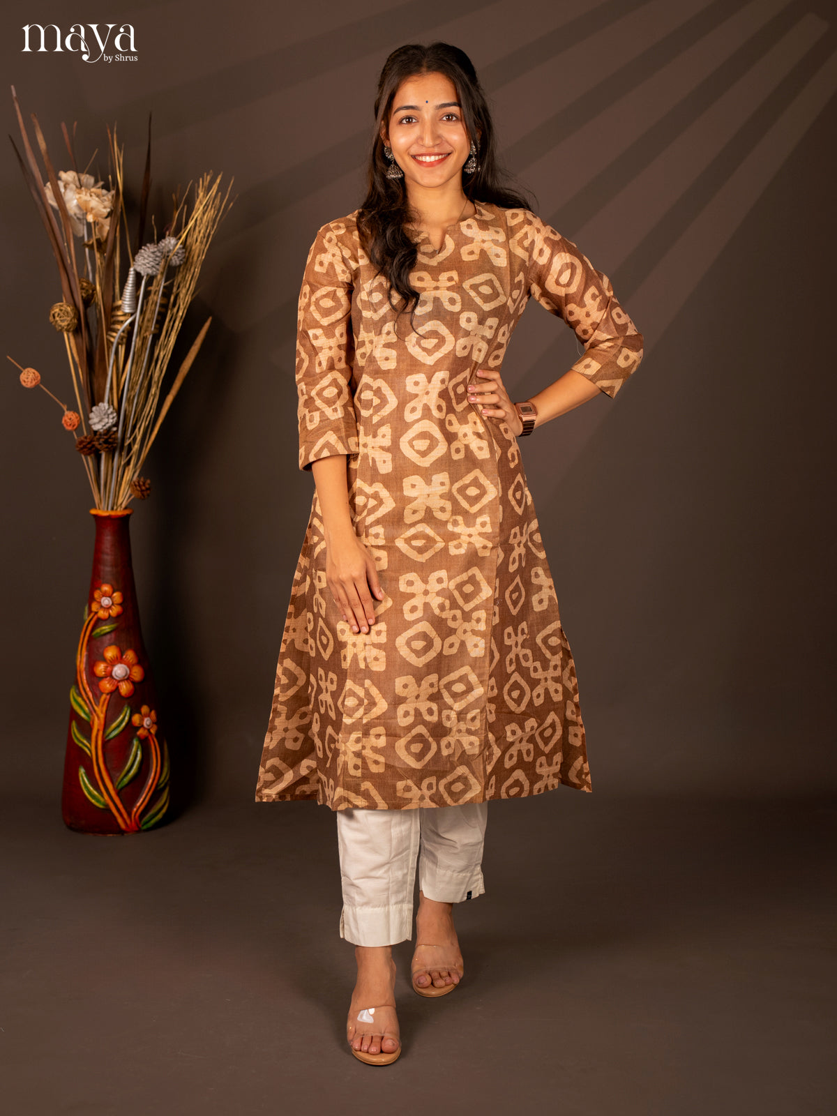 Brown Batik Printed Cotton Kurti
