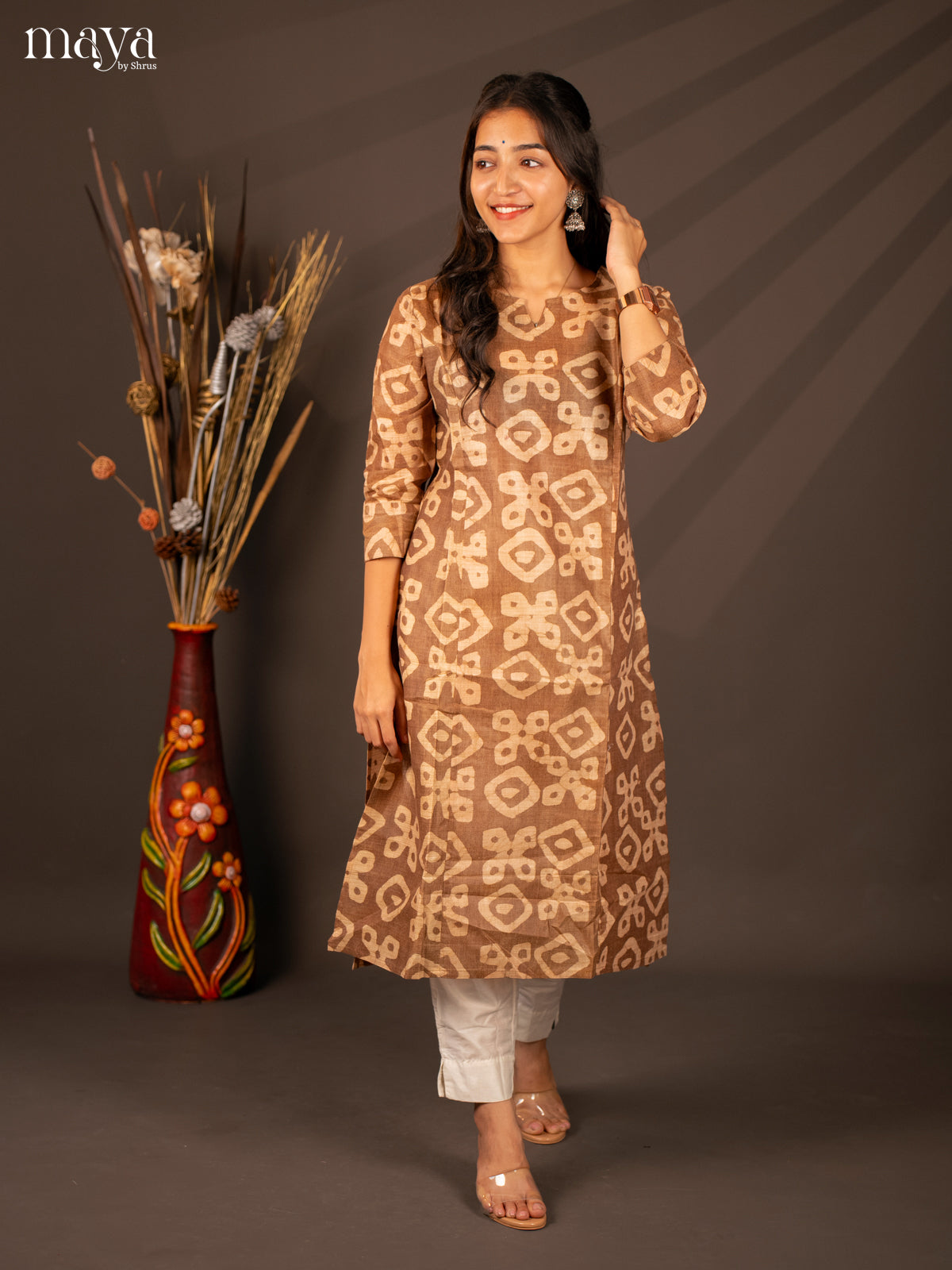 Brown Batik Printed Cotton Kurti