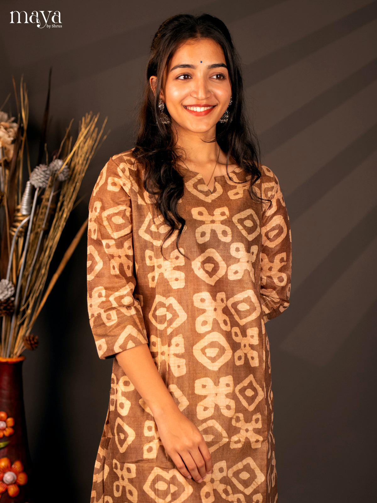 Brown Batik Printed Cotton Kurti