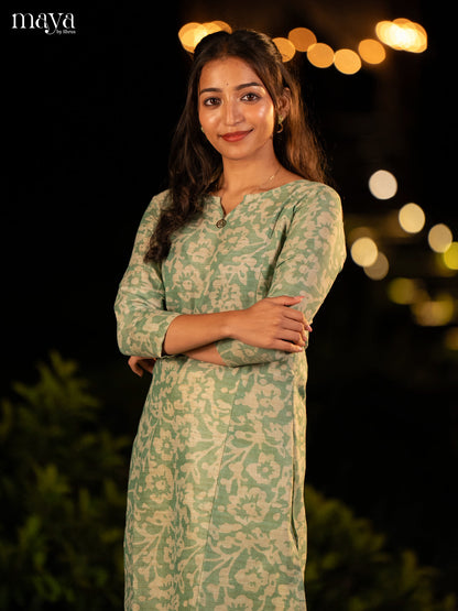 Green Batik Printed Cotton Kurti