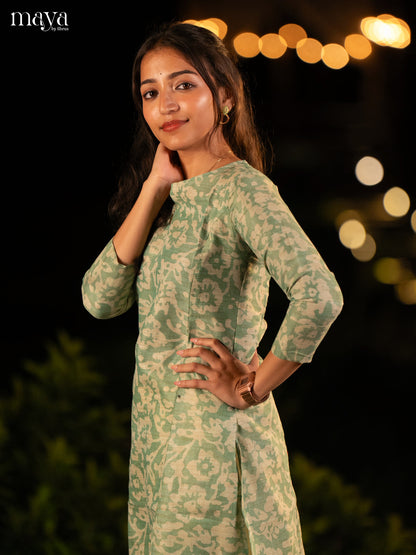 Green Batik Printed Cotton Kurti