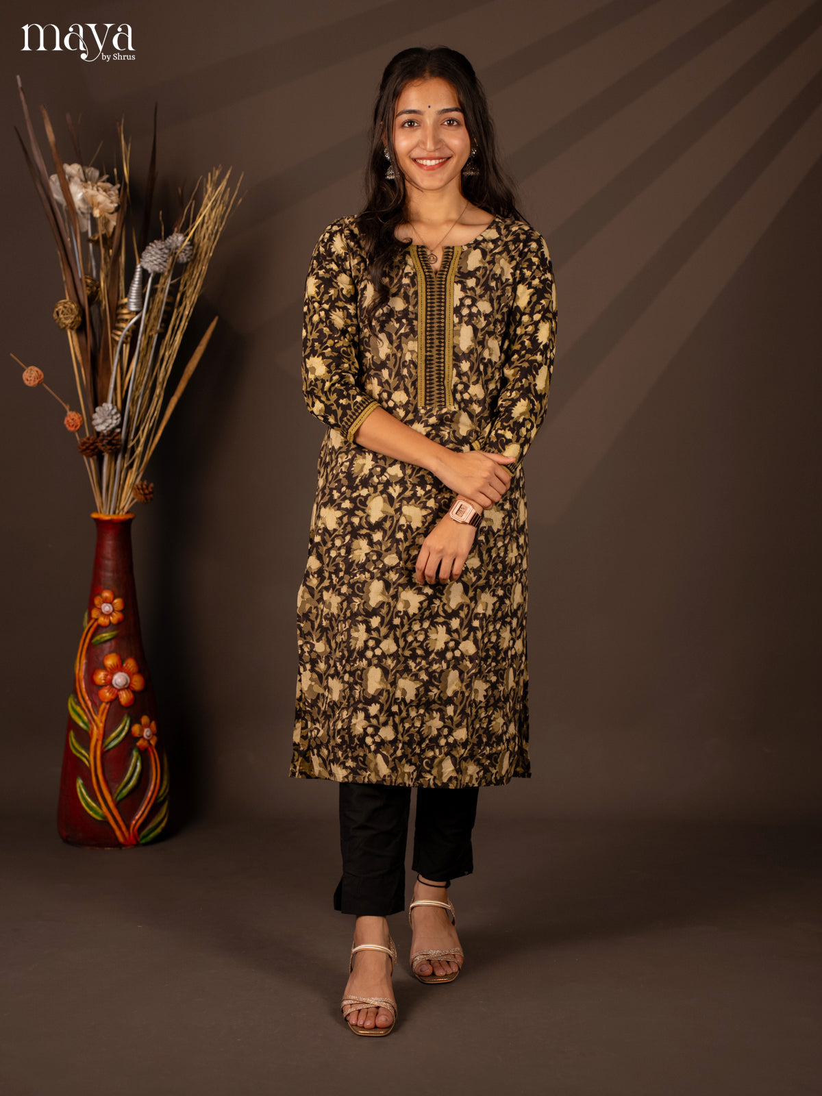 Green Floral Printed Cotton Kurti