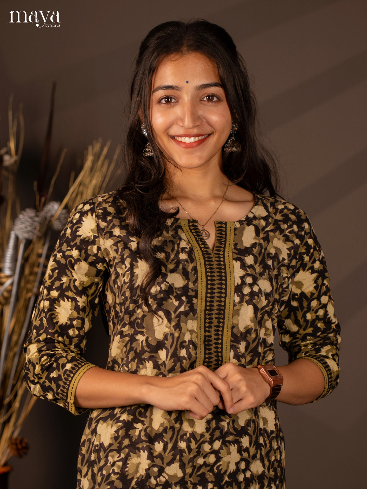 Green Floral Printed Cotton Kurti