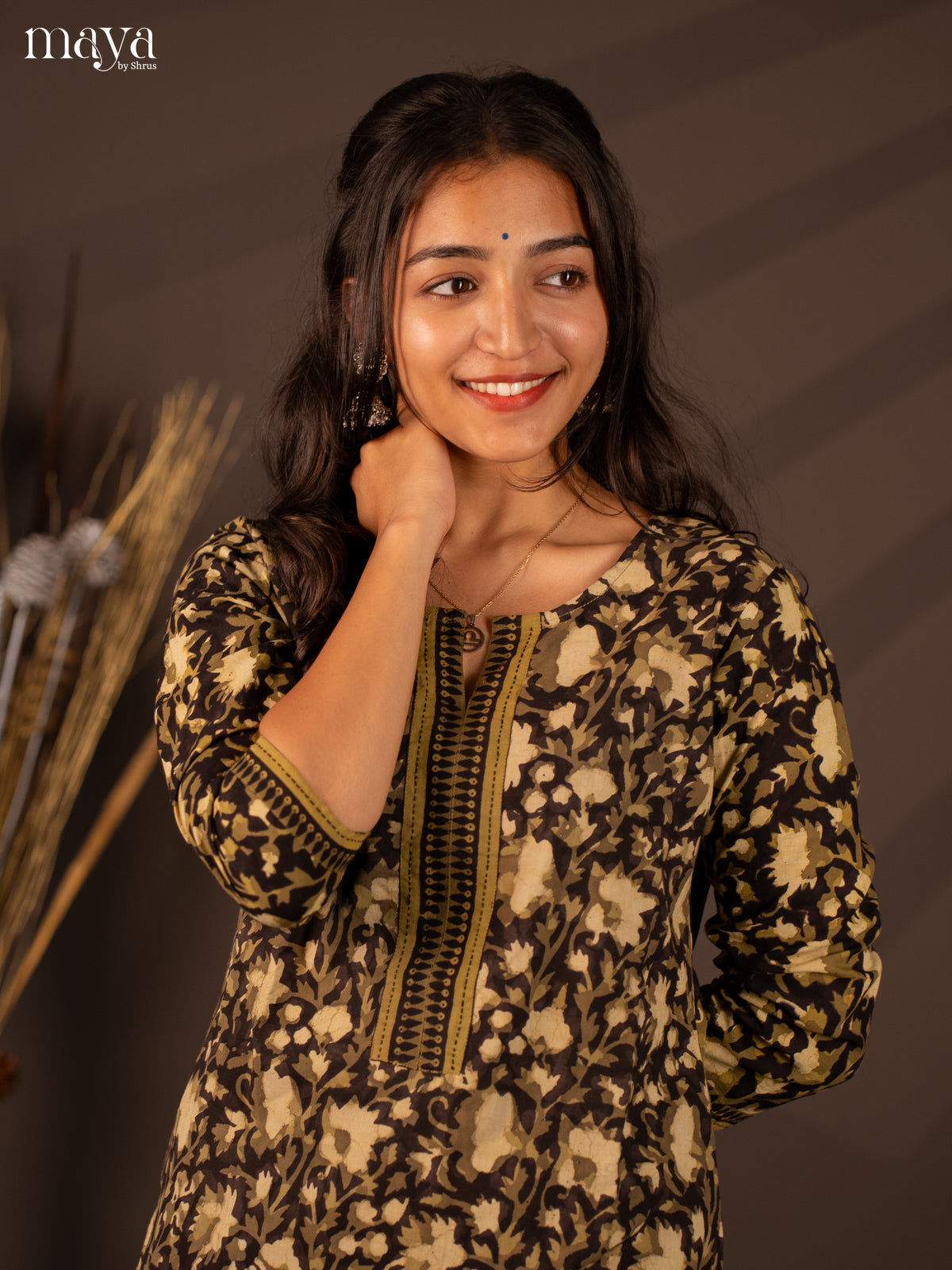 Green Floral Printed Cotton Kurti