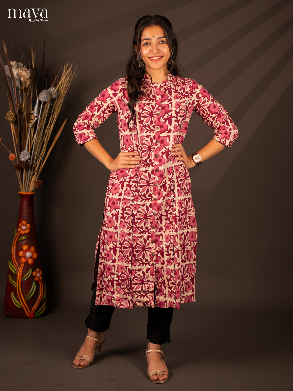 Cream Floral Printed Cotton Kurti