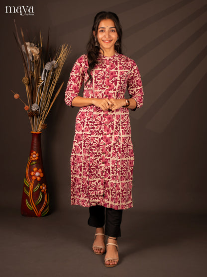 Cream Floral Printed Cotton Kurti