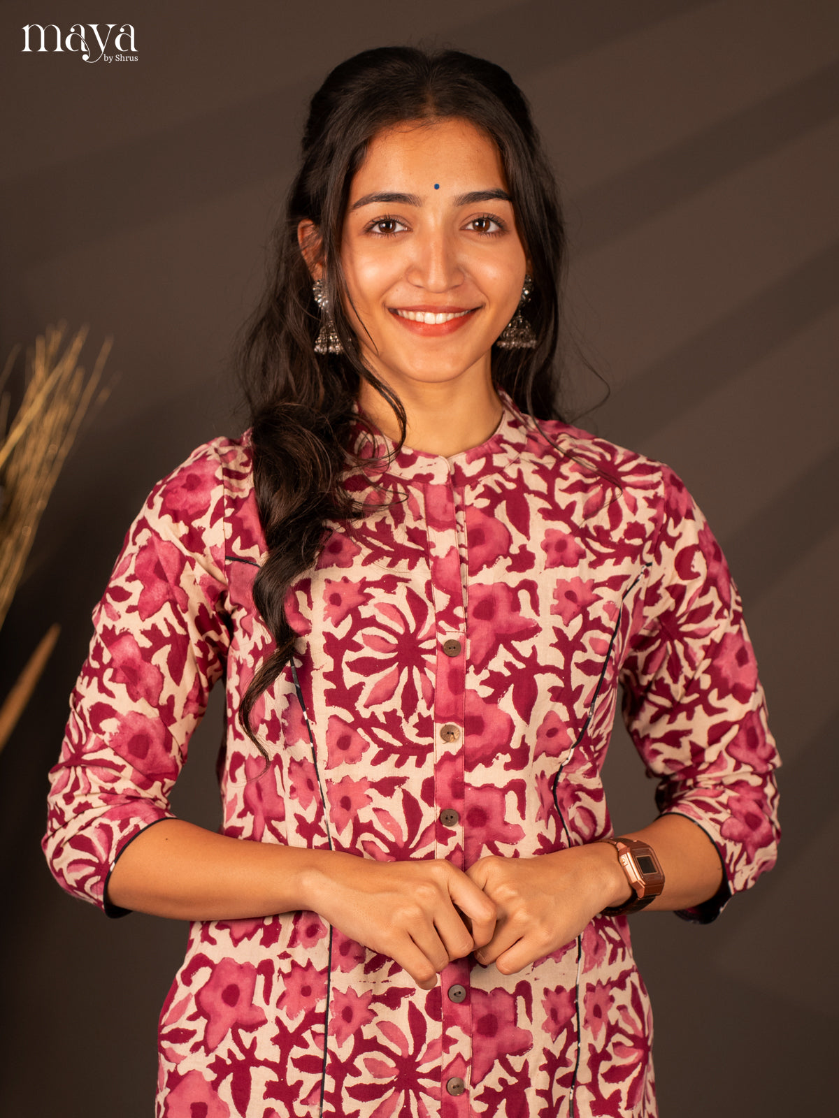 Cream Floral Printed Cotton Kurti