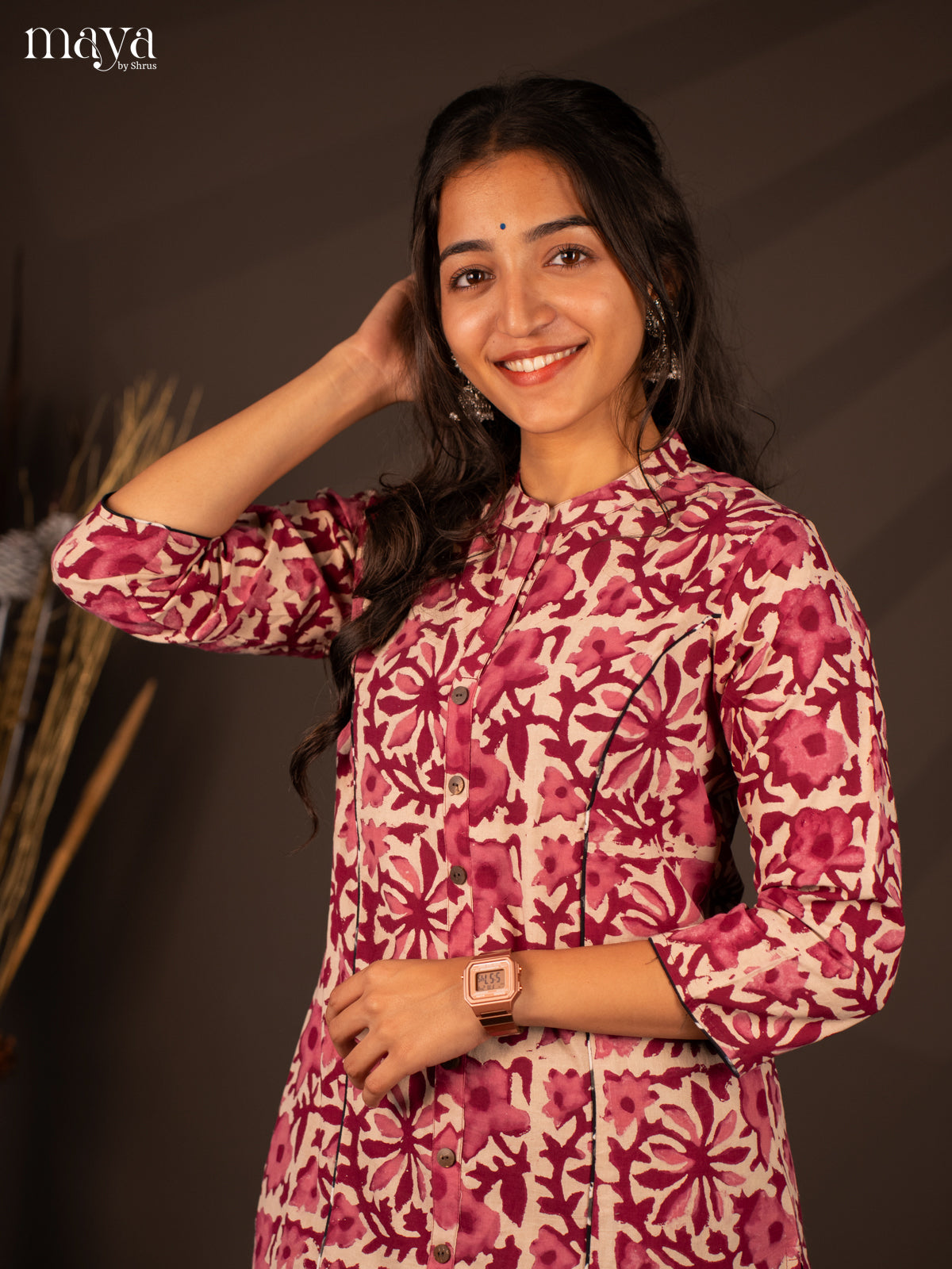 Cream Floral Printed Cotton Kurti