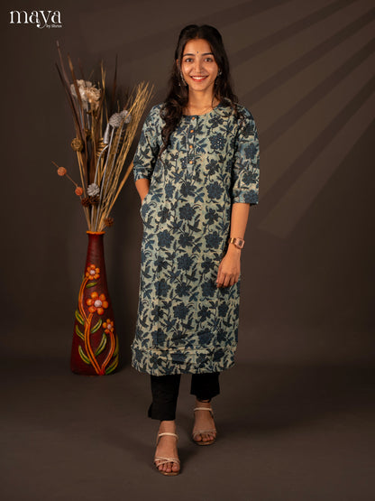 Blue Floral Printed Cotton Kurti
