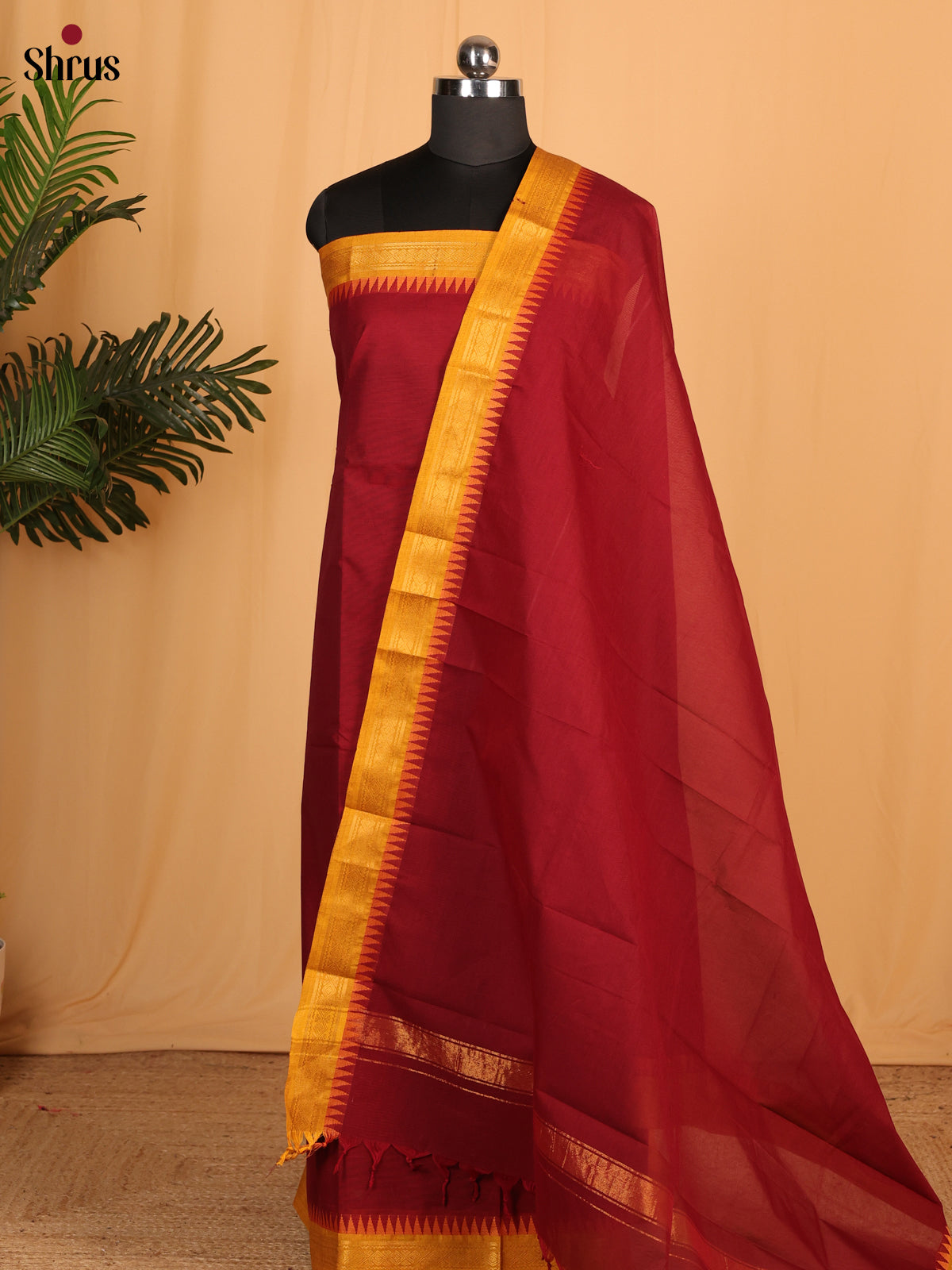 Magenta & Mustard Chettinad Cotton Top & Dupatta- MCL28074