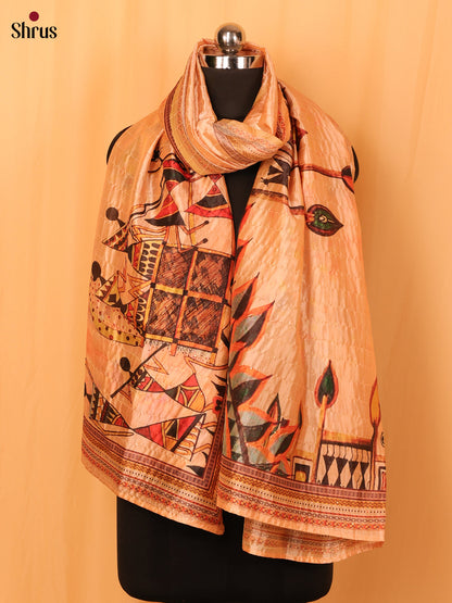 11A Peach Warli Print Semi Silk Dupatta - MCL28077