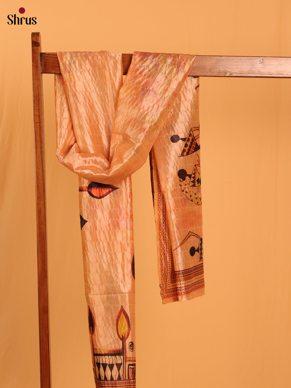 11A Peach Warli Print Semi Silk Dupatta - MCL28077