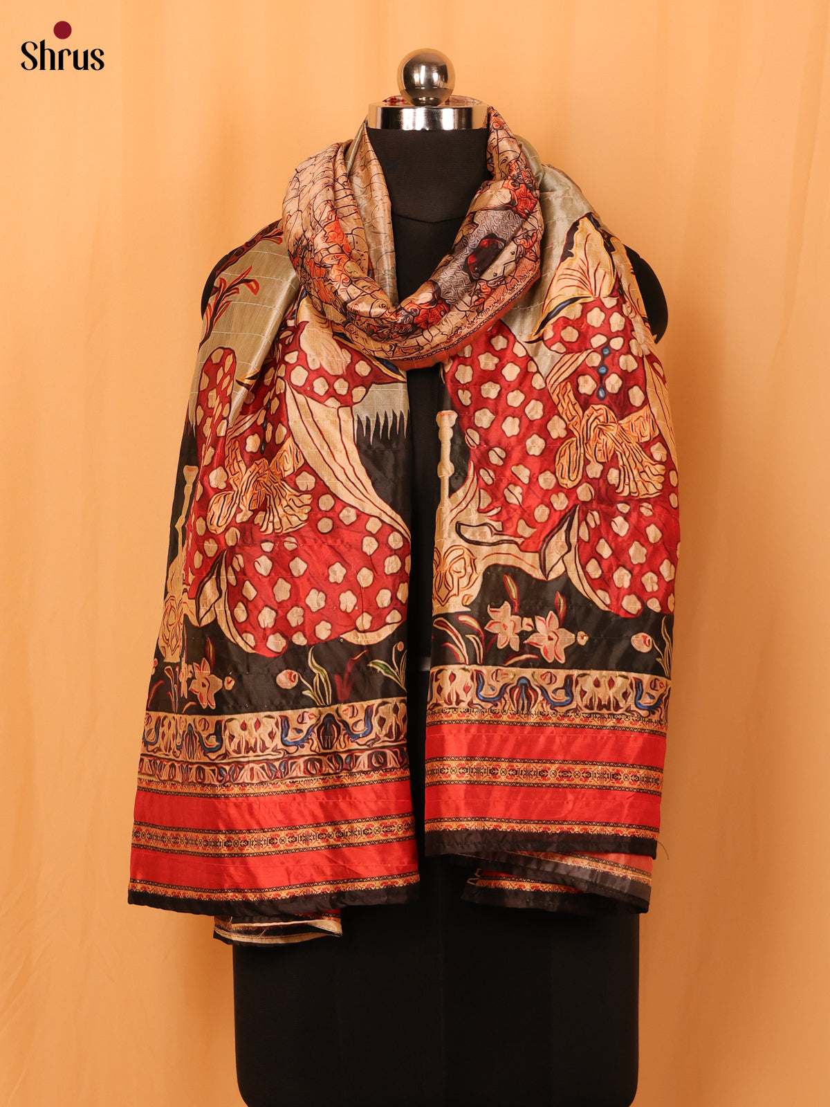 Cream Digital Print Semi Silk Dupatta - MCL28078