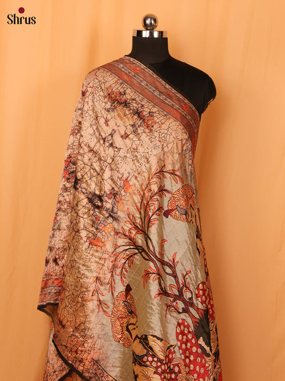 Cream Digital Print Semi Silk Dupatta - MCL28078