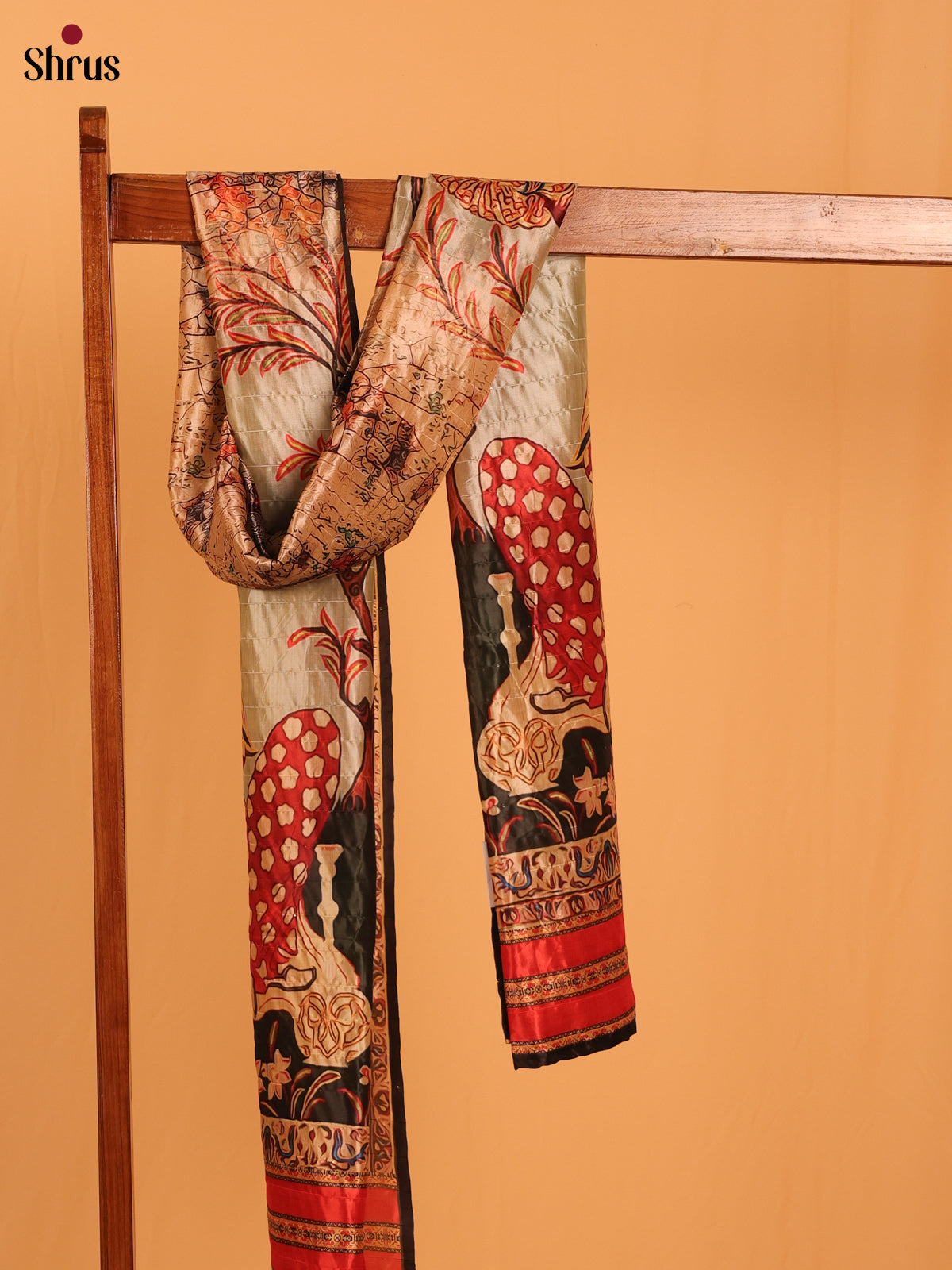 Cream Digital Print Semi Silk Dupatta - MCL28078