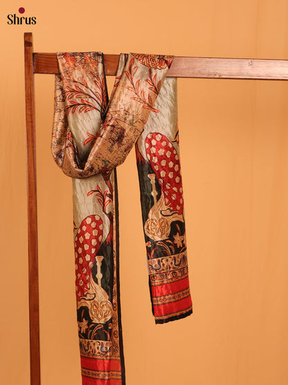 Cream Digital Print Semi Silk Dupatta - MCL28078