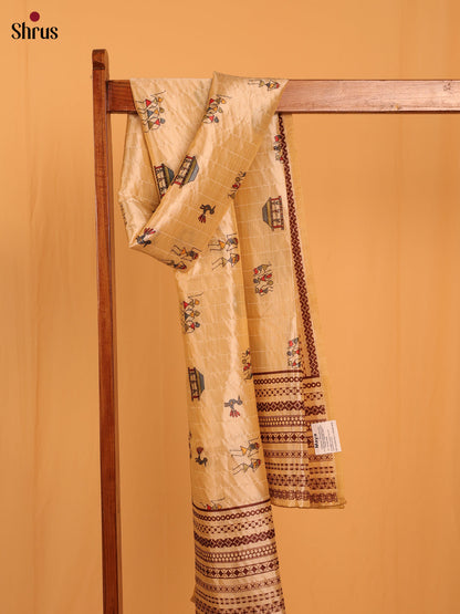 Cream Warli Print Semi Silk Dupatta - MCL28079