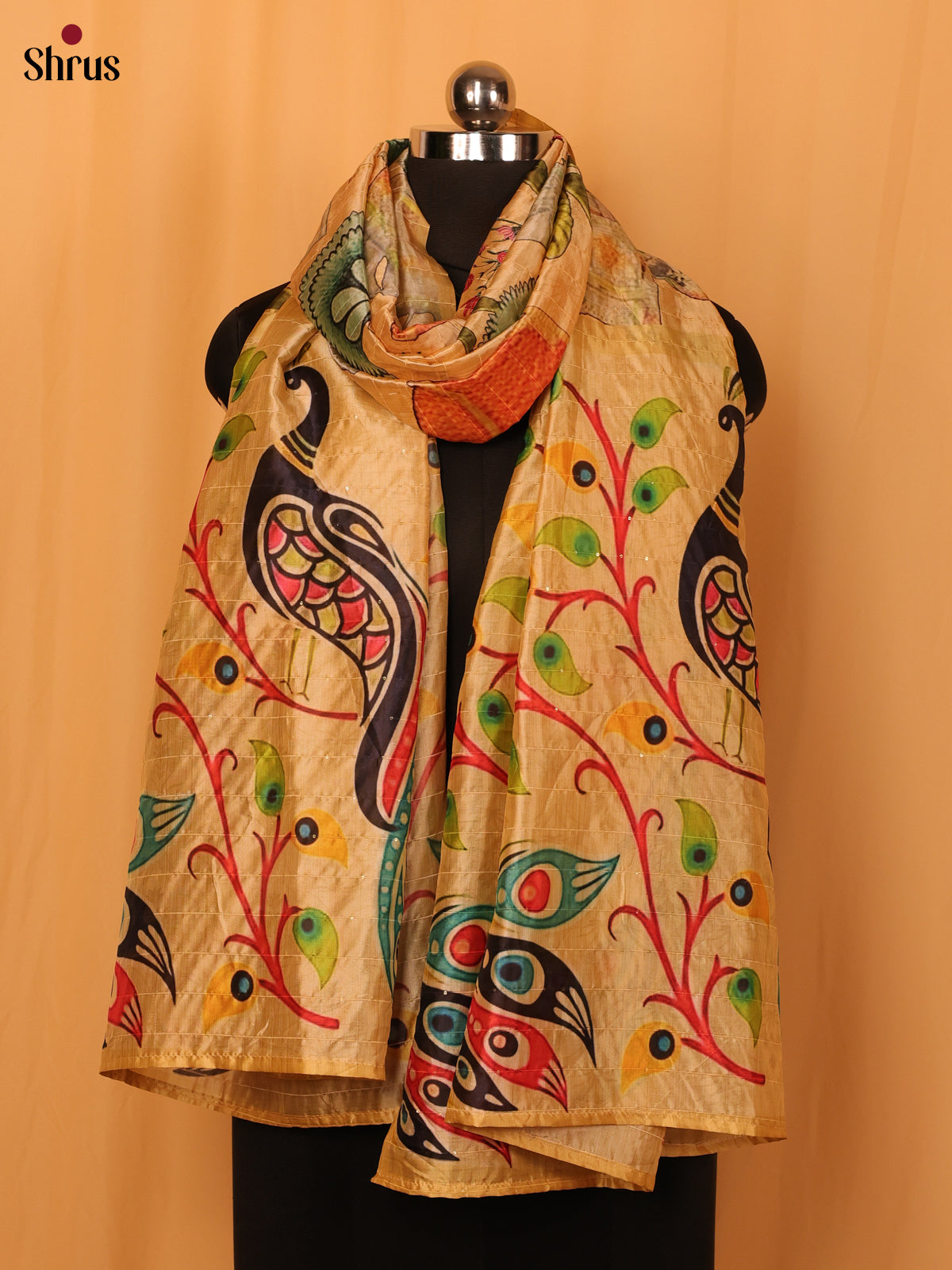 Cream Digital Print Semi Silk Dupatta - MCL28082