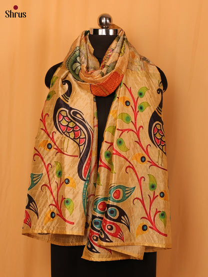 Cream Digital Print Semi Silk Dupatta - MCL28082