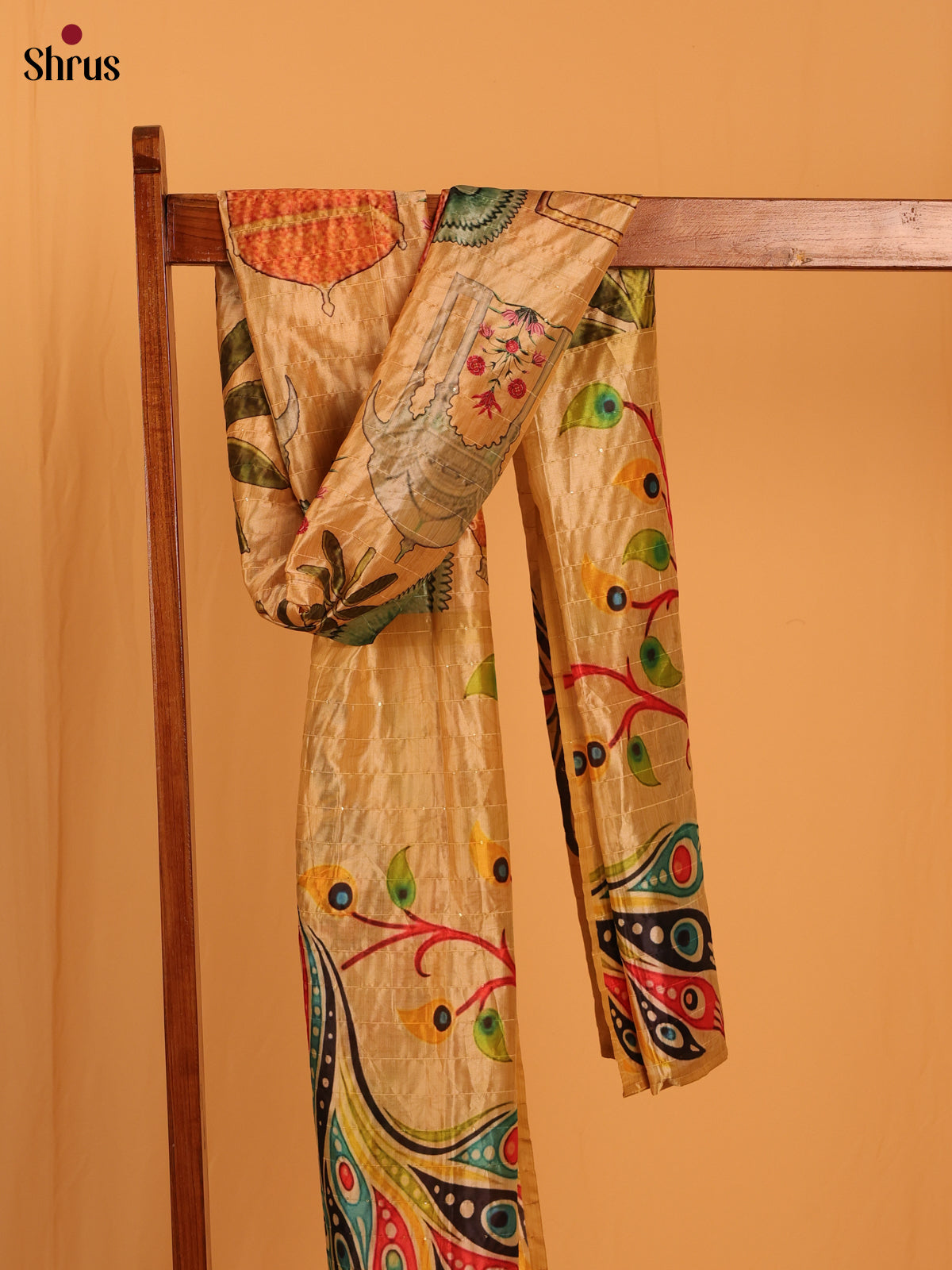 Cream Digital Print Semi Silk Dupatta - MCL28082