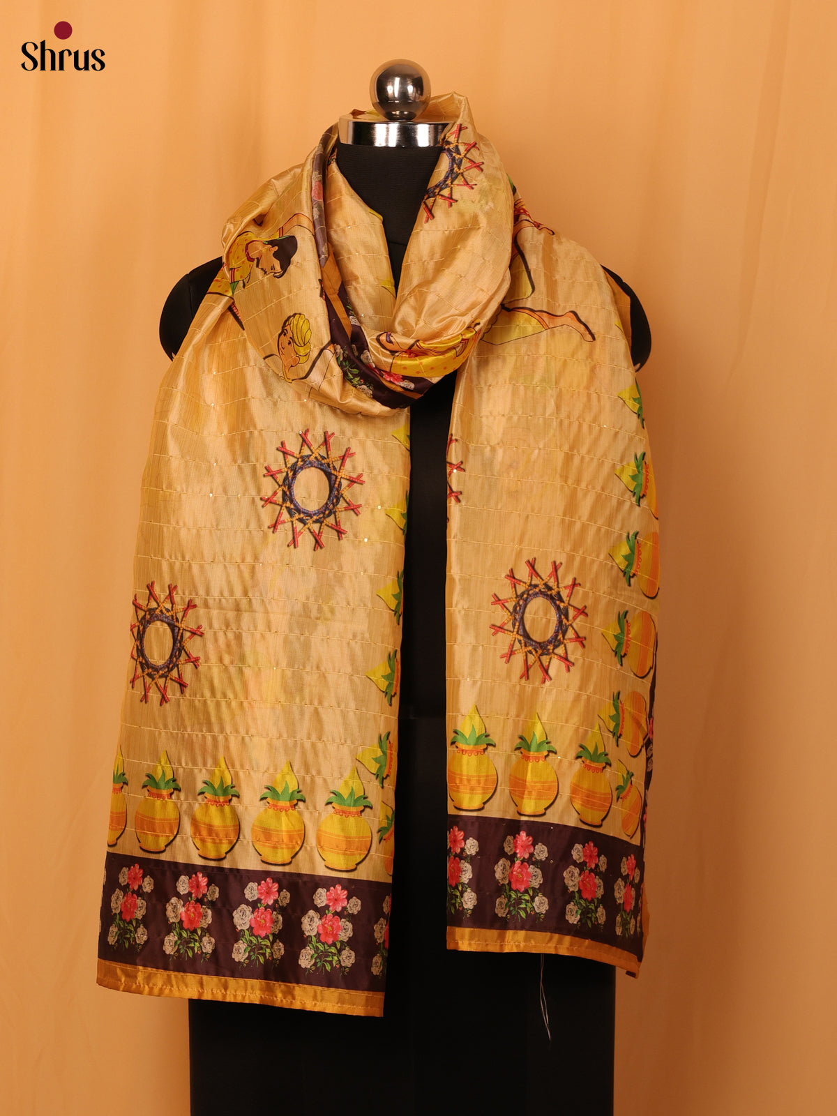 11A Cream Digital Print Semi Silk Dupatta - MCL28083