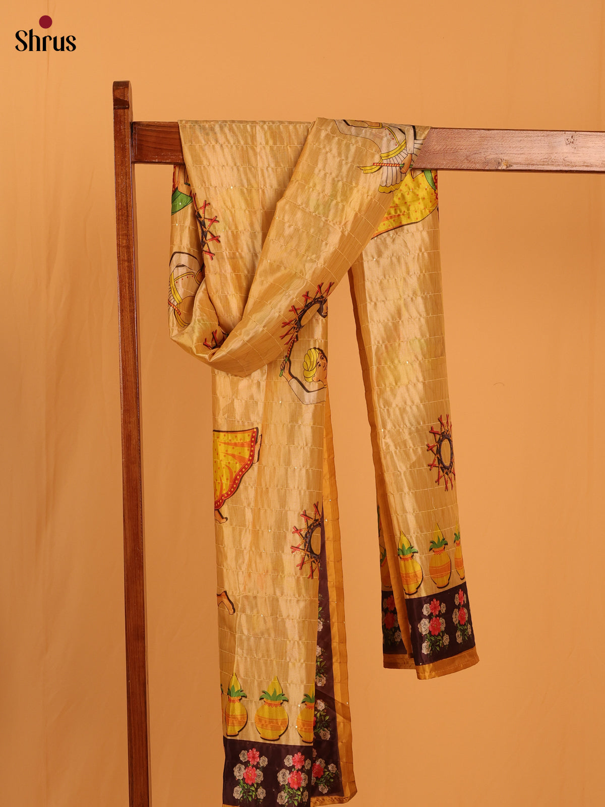 11A Cream Digital Print Semi Silk Dupatta - MCL28083