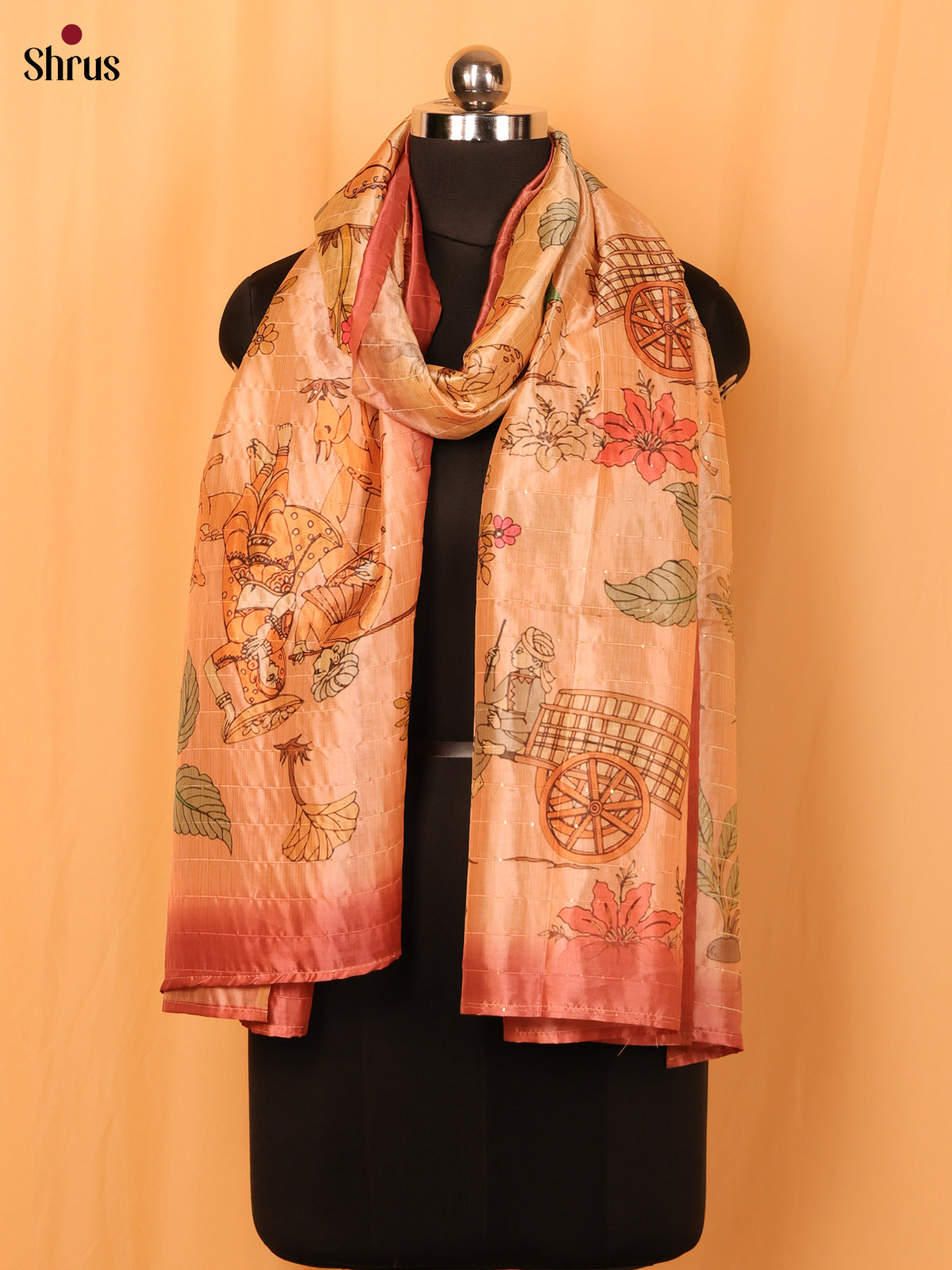 Cream Digital Print Semi Silk Dupatta