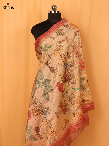 Cream Digital Print Semi Silk Dupatta