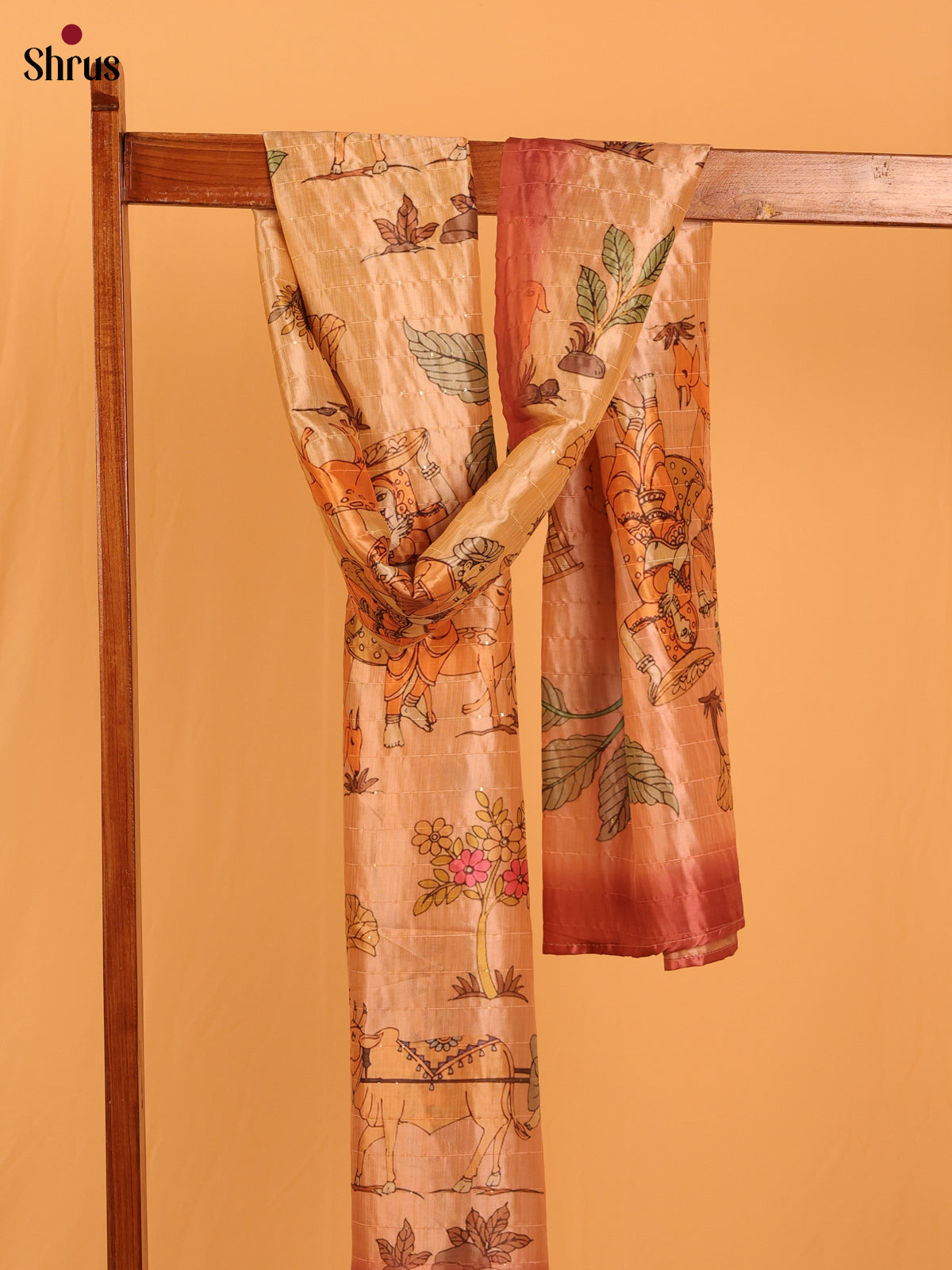 Cream Digital Print Semi Silk Dupatta